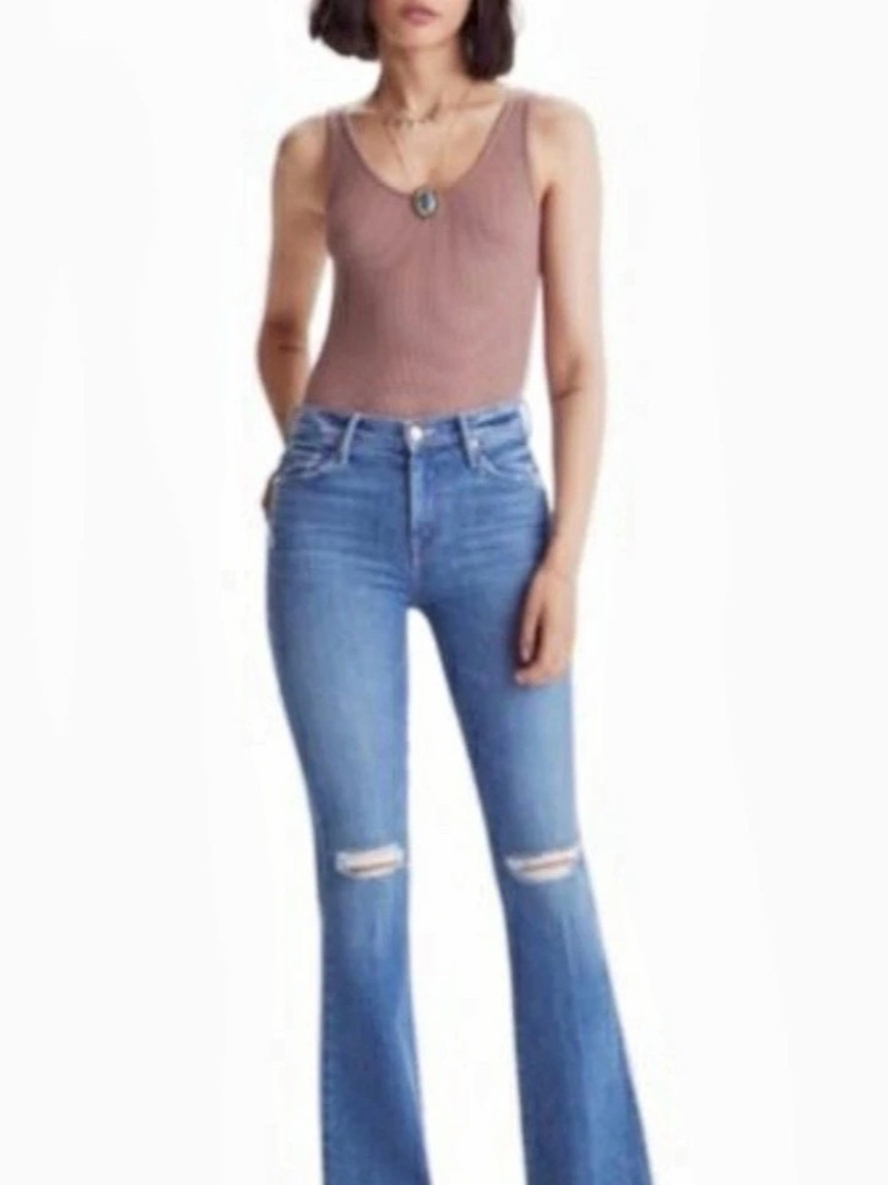 MOTHER The Weekender Fray Flare Jeans in Six Packs on Me 28